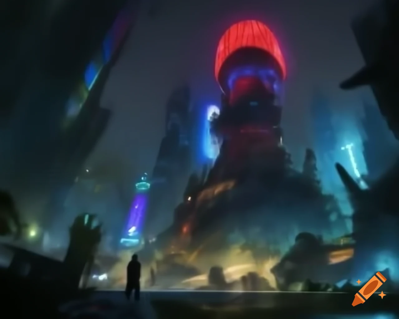 Surreal biopunk cityscape blending technology and biology