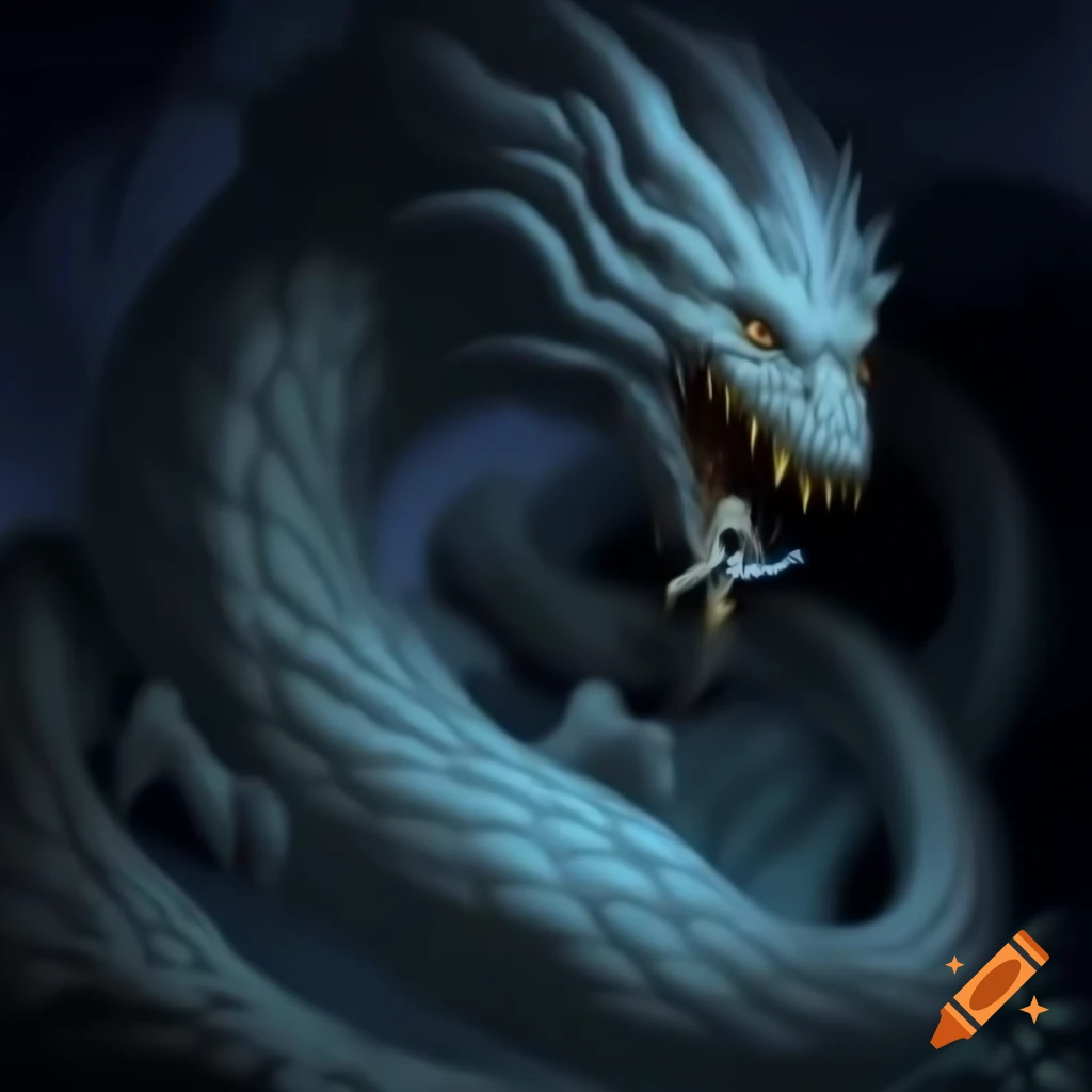 Spectral serpent bathed in moonlight, embodying forgotten lore
