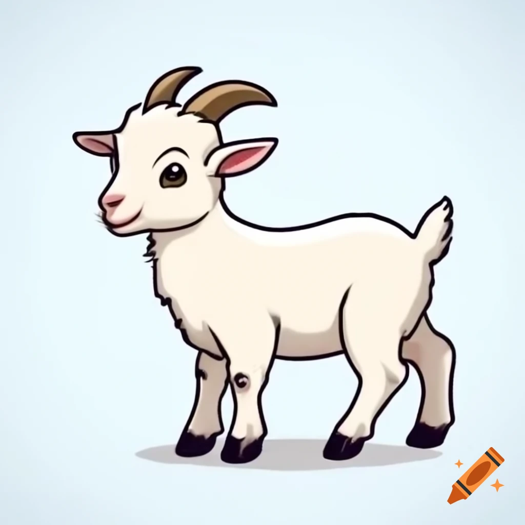 White baby goat in sideview looking at camera