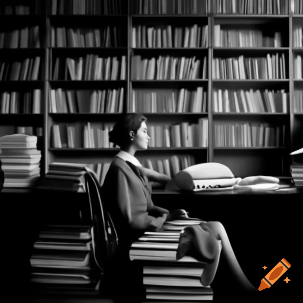 Young woman in FAA uniform sitting at desk surrounded by books and folios