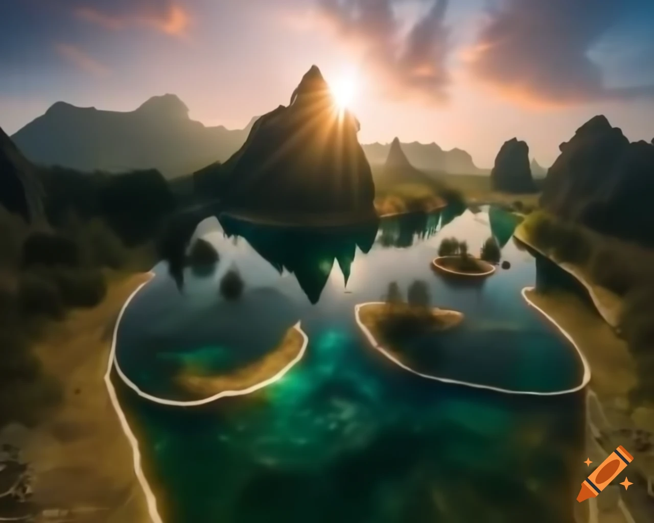 Legendary mountain lake surrounded by majestic peaks in wilderness