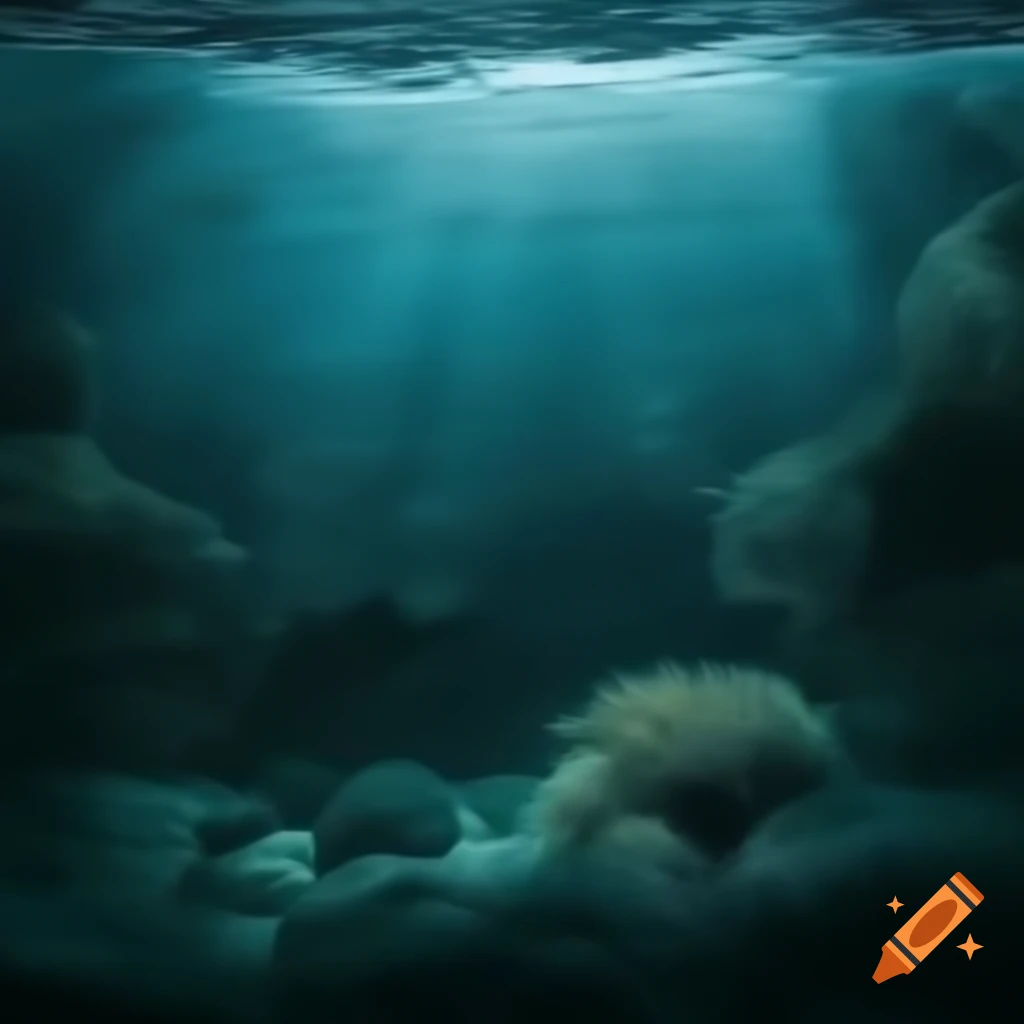 Underwater river scene showcasing aquatic life
