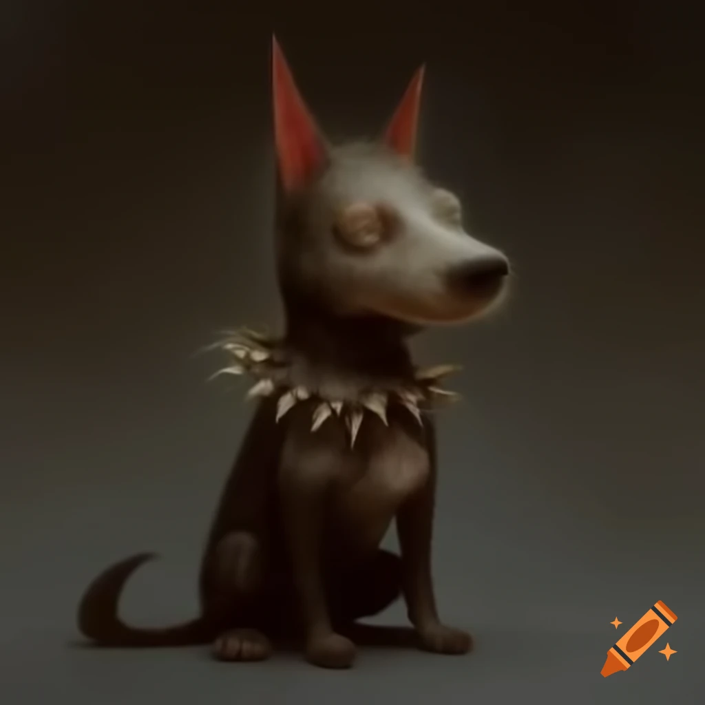 Surreal puppy wearing spiked collar
