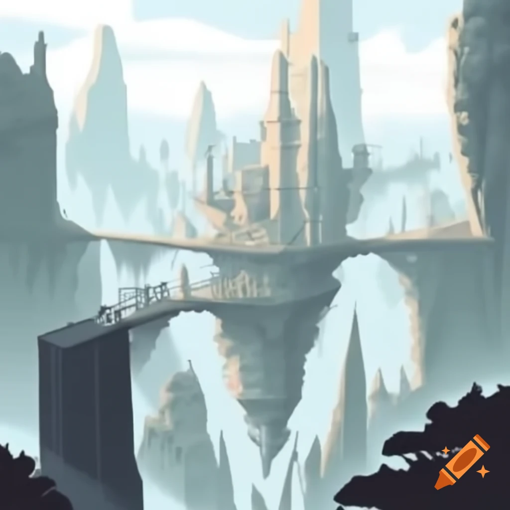 Fantasy city built into cliffs connected by bridges