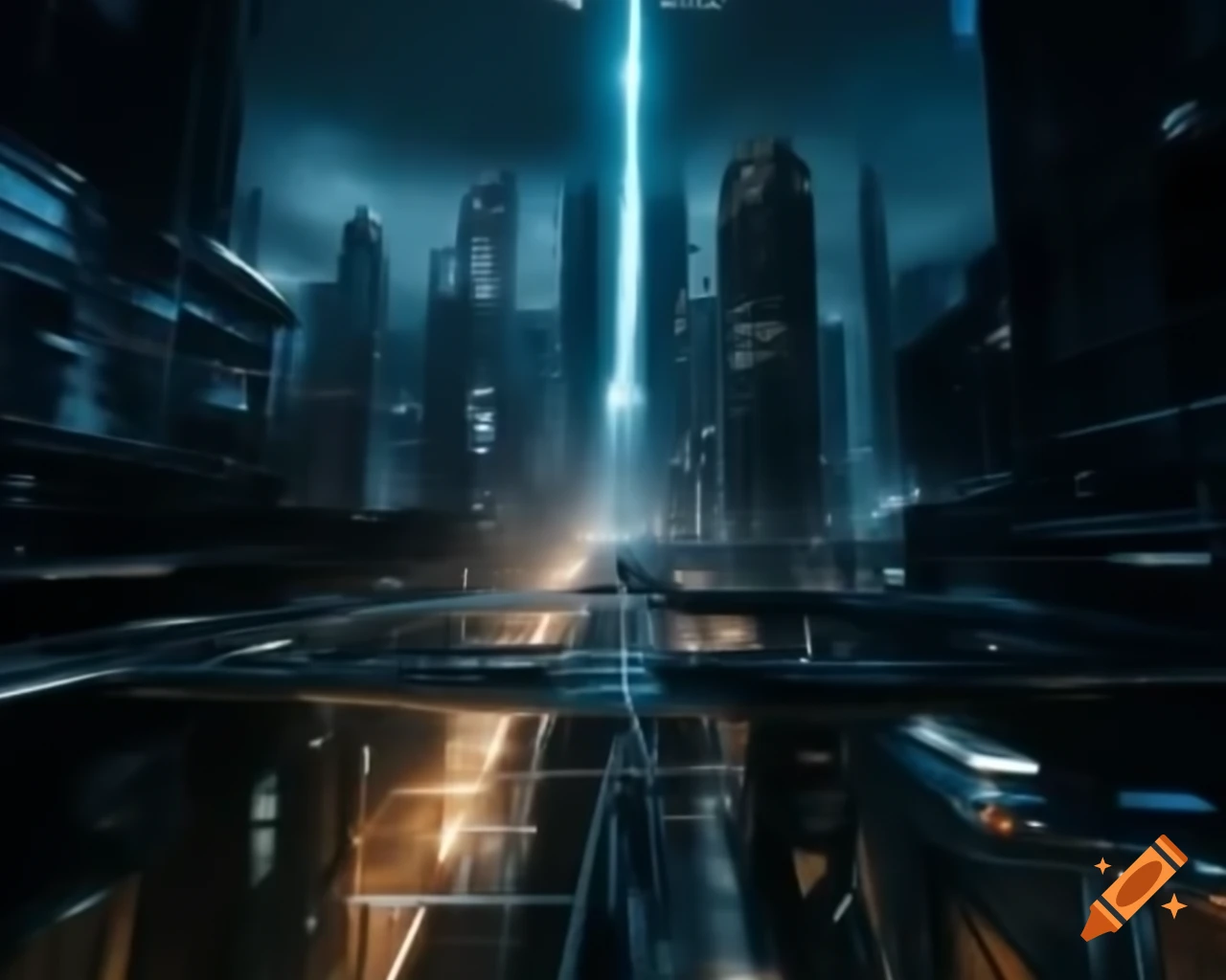 Futuristic cyberpunk cityscape with towering skyscrapers on Craiyon