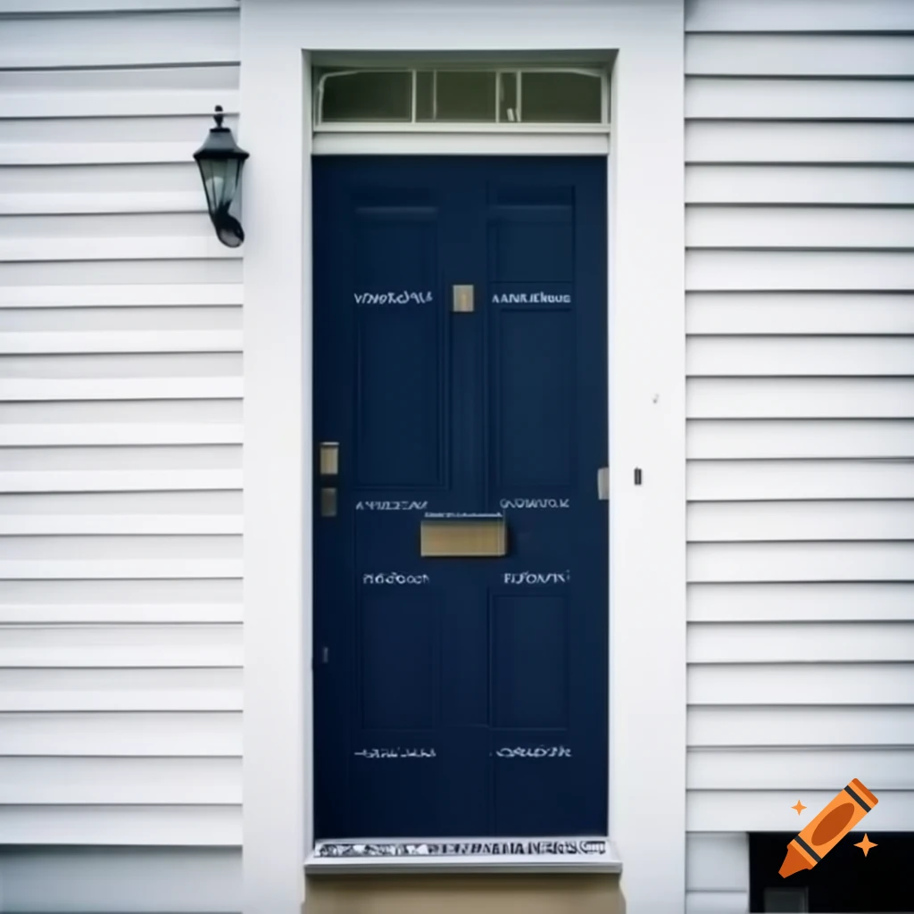 Dark blue street door on a white house