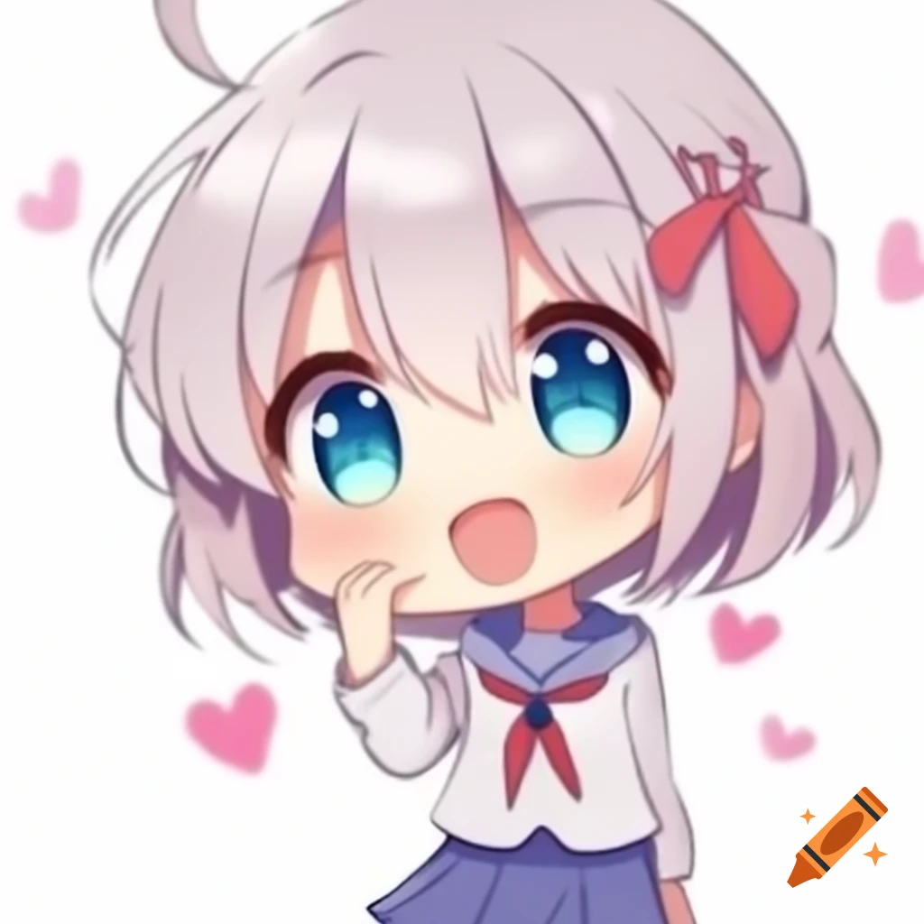 Anime chibi character in front of a mirror