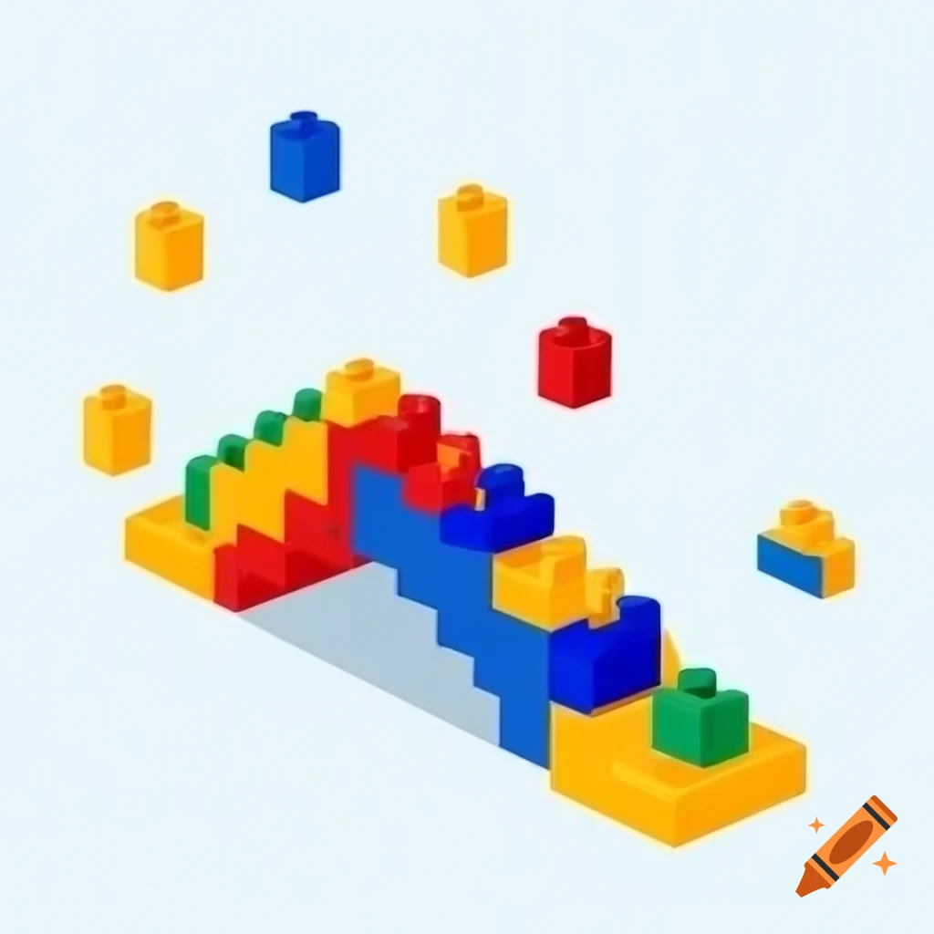 Cartoon bridge constructed from colorful blocks resembling LEGO