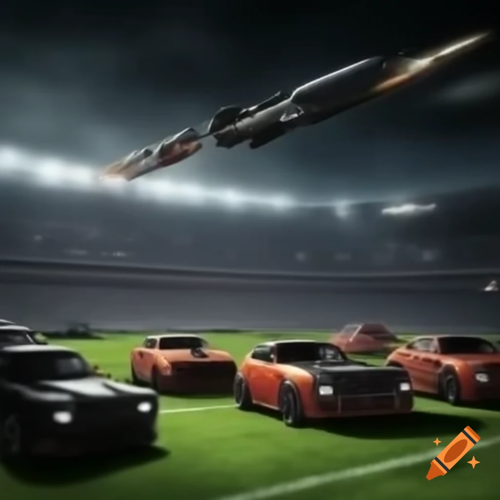 Rocket League cars inside a real-life stadium