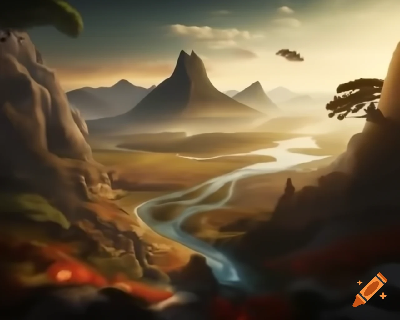 Legend of valley surrounded by ripe tomatoes guarded by mountains