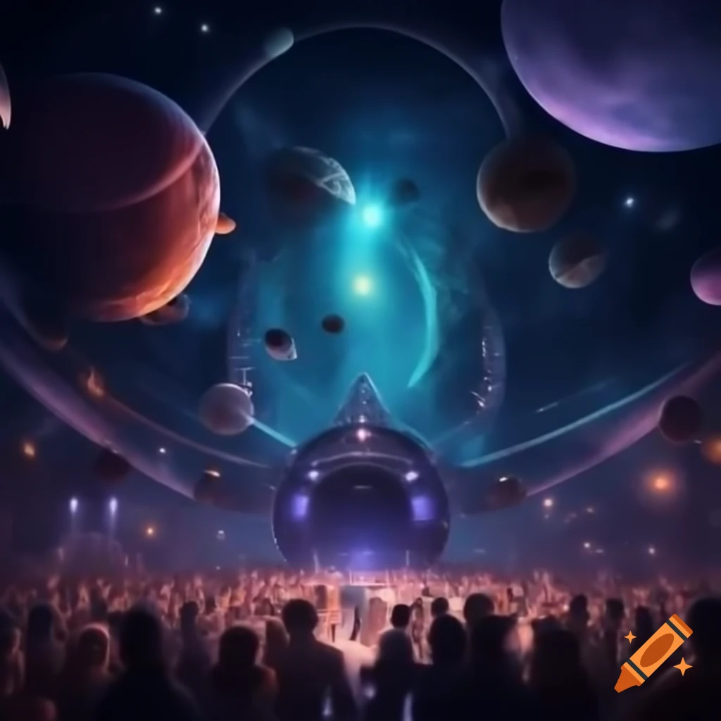 Psychedelic space rave atmosphere with vibrant colors