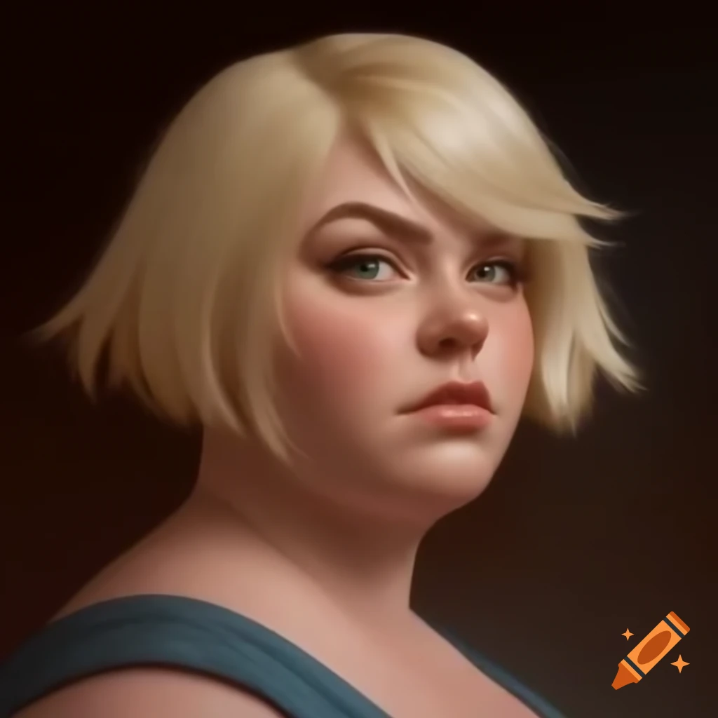Bust portrait of a plus-size short-haired blonde woman
