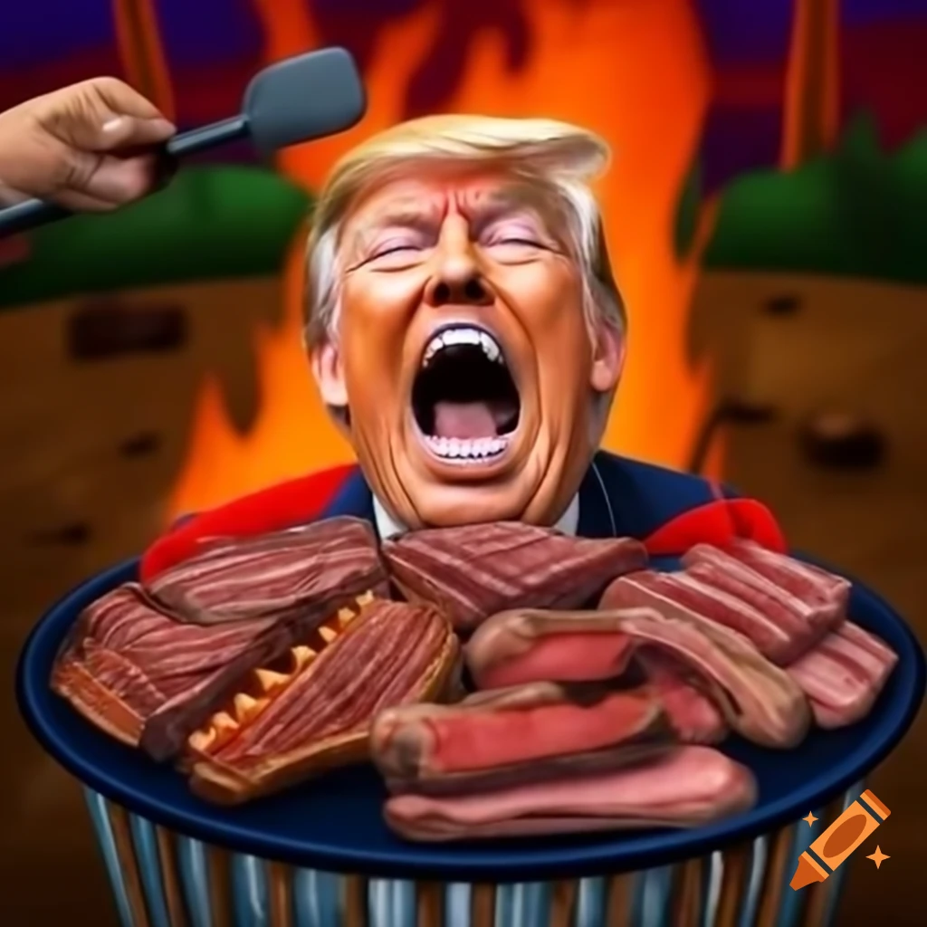 Colorful close-up of a person at a campfire enjoying barbecued ribs