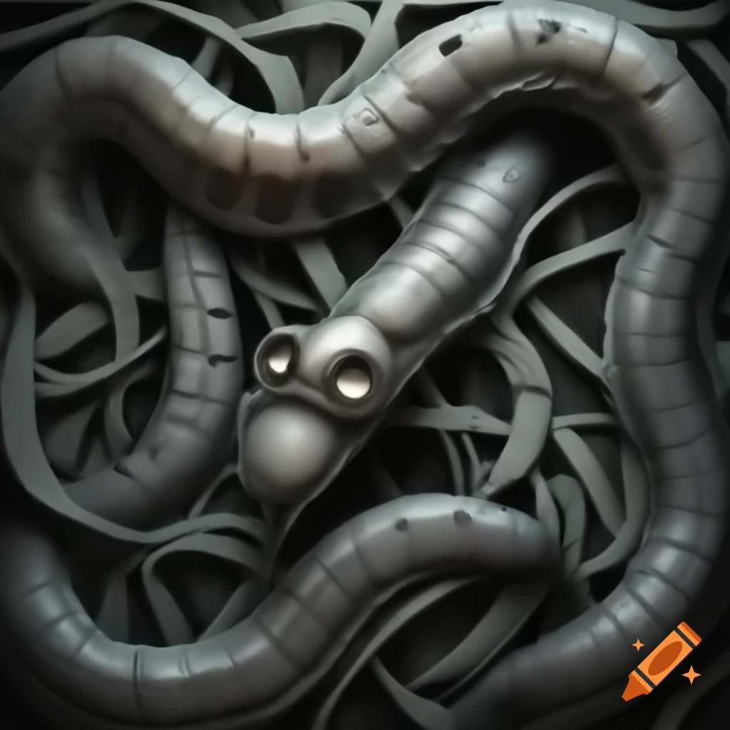 MC Escher inspired artwork featuring intricate worm designs