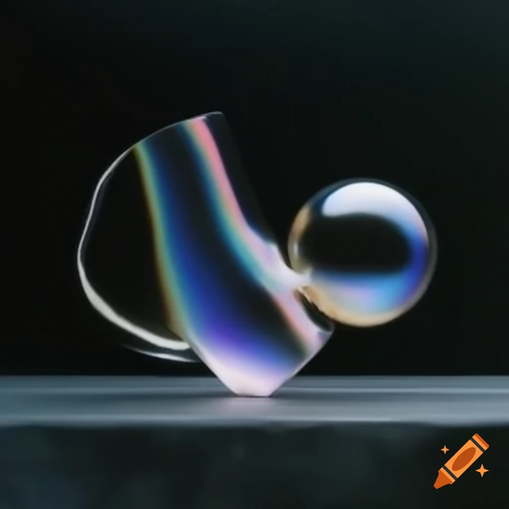 Pop surreal photography featuring iridescent glass statue