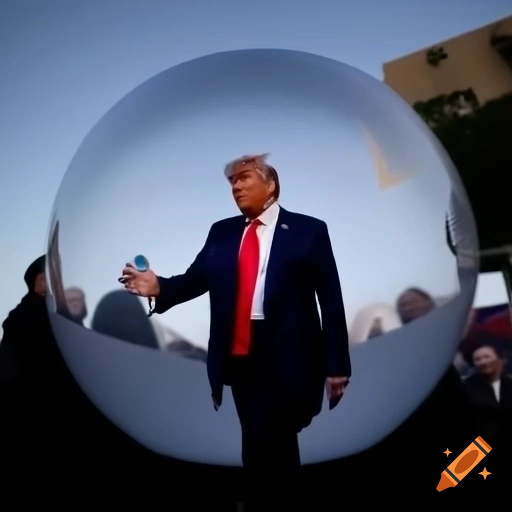 Donald Trump inside giant glass ball at election rally