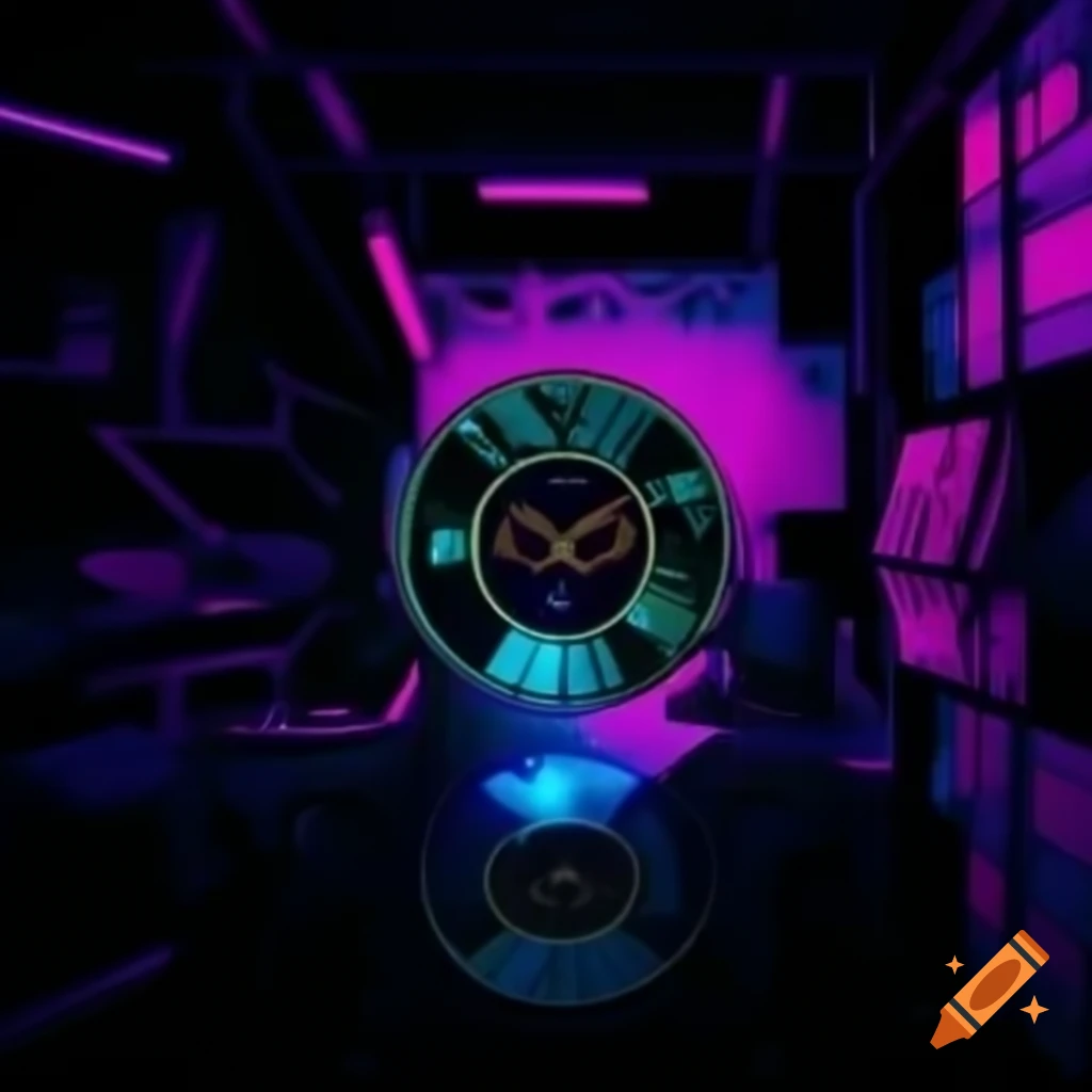 High-definition wallpaper inspired by 'Máquina do Tempo' album with neon purple and black tones featuring a machine at the center