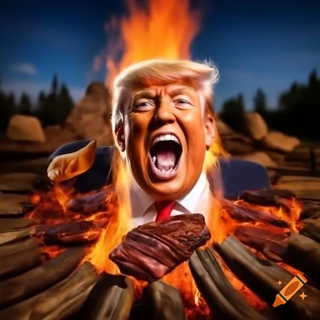 Colorful close-up of a person at a campfire enjoying barbecued ribs