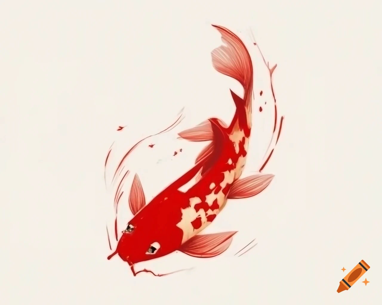Monochrome painting of red Chinese carp on white background