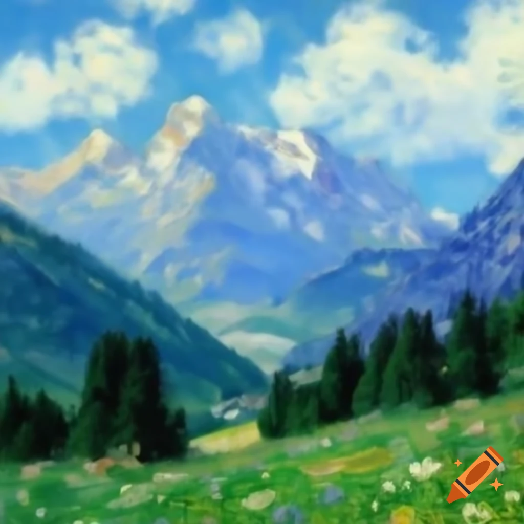 Swiss Alps in the style of Claude Monet