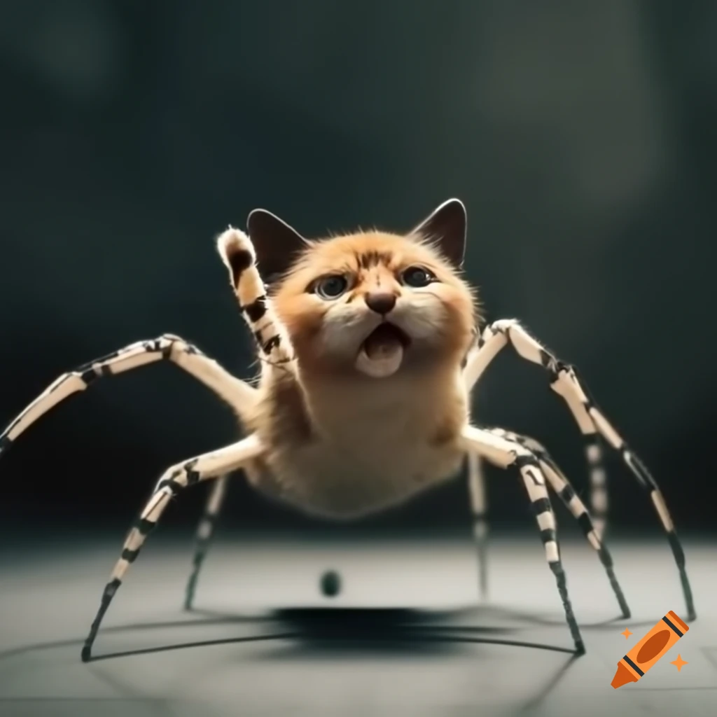 Cat with spider legs, surreal concept