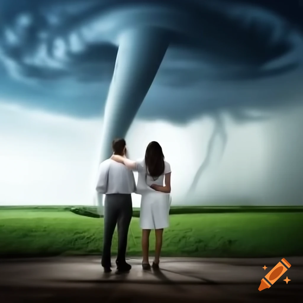 Scientists observing a tornado in white work attire