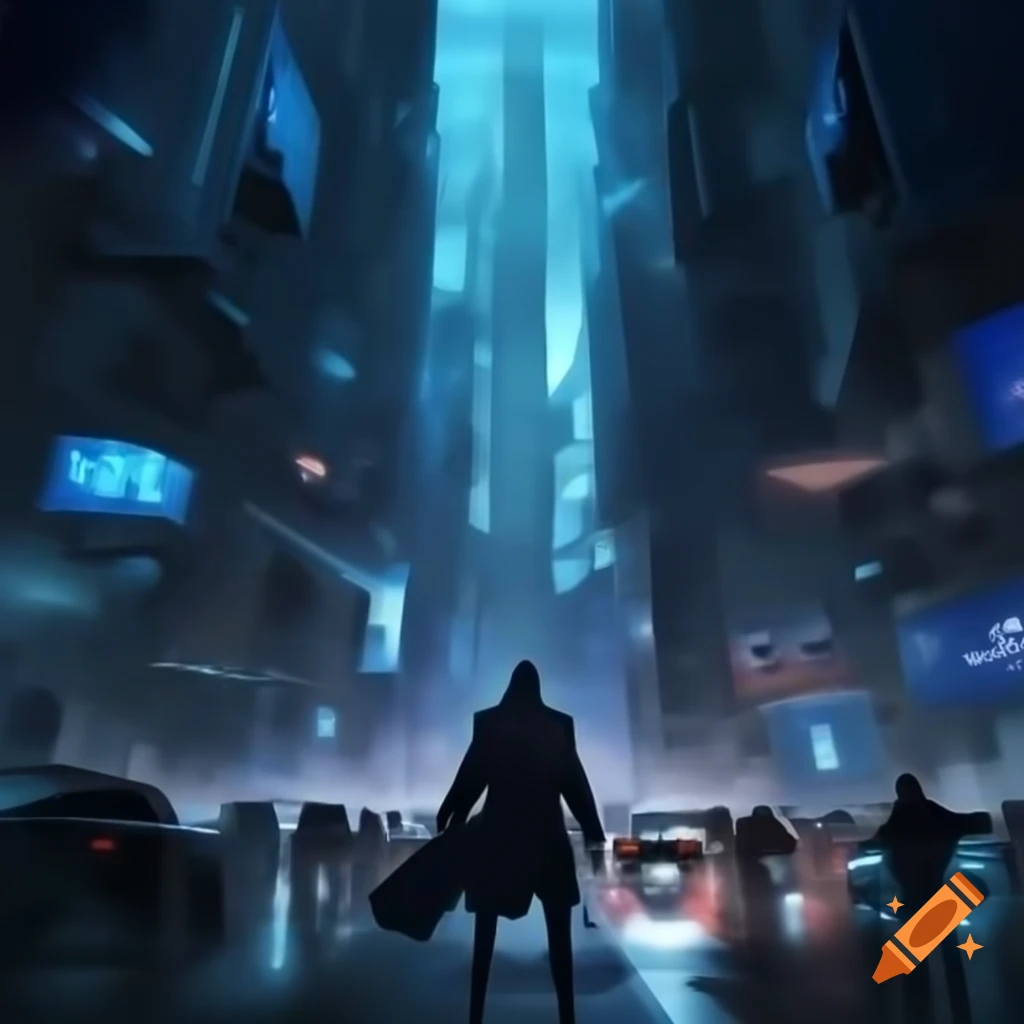 Futuristic city with soaring skyscrapers in dynamic futurism style