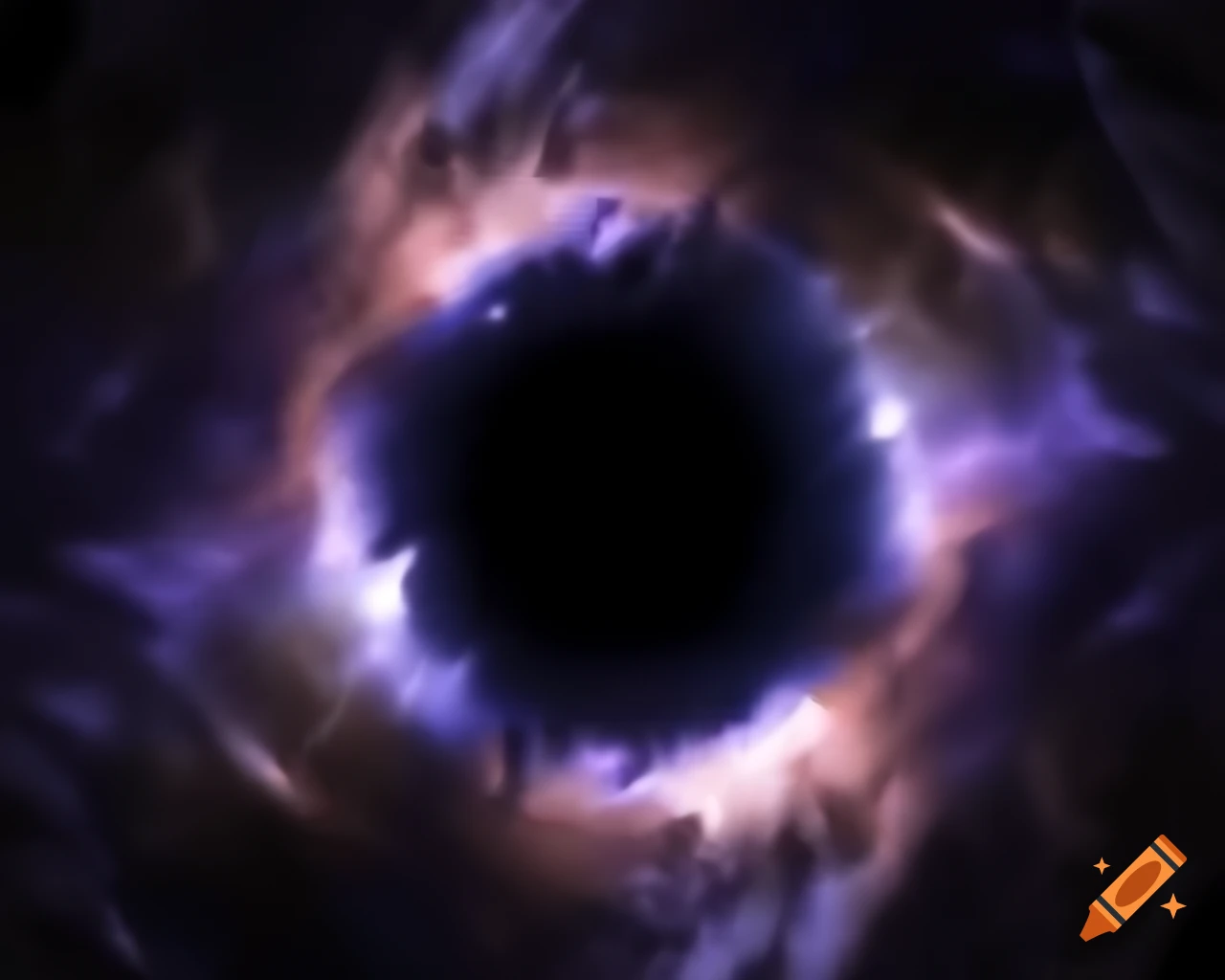 Realistic depiction of black hole surrounded by stars in dark blue and purple
