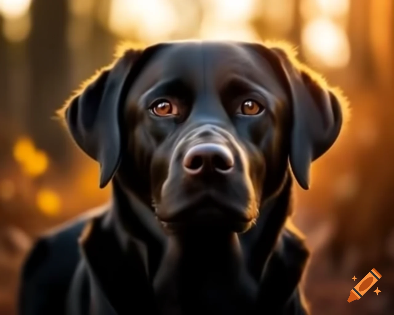 Realistic nature photography of a black Labrador Retriever in a landscape format