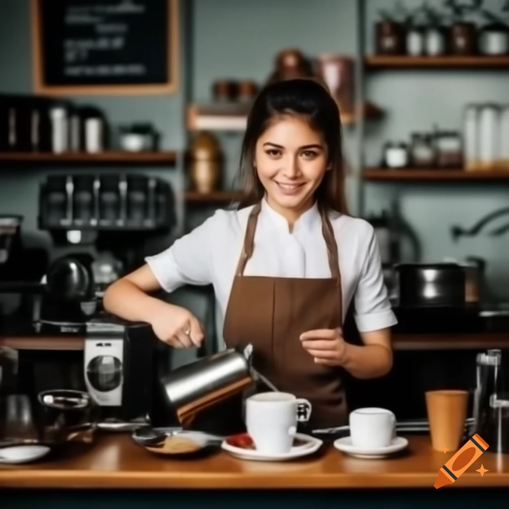Barista preparing coffee with palm trees in the background