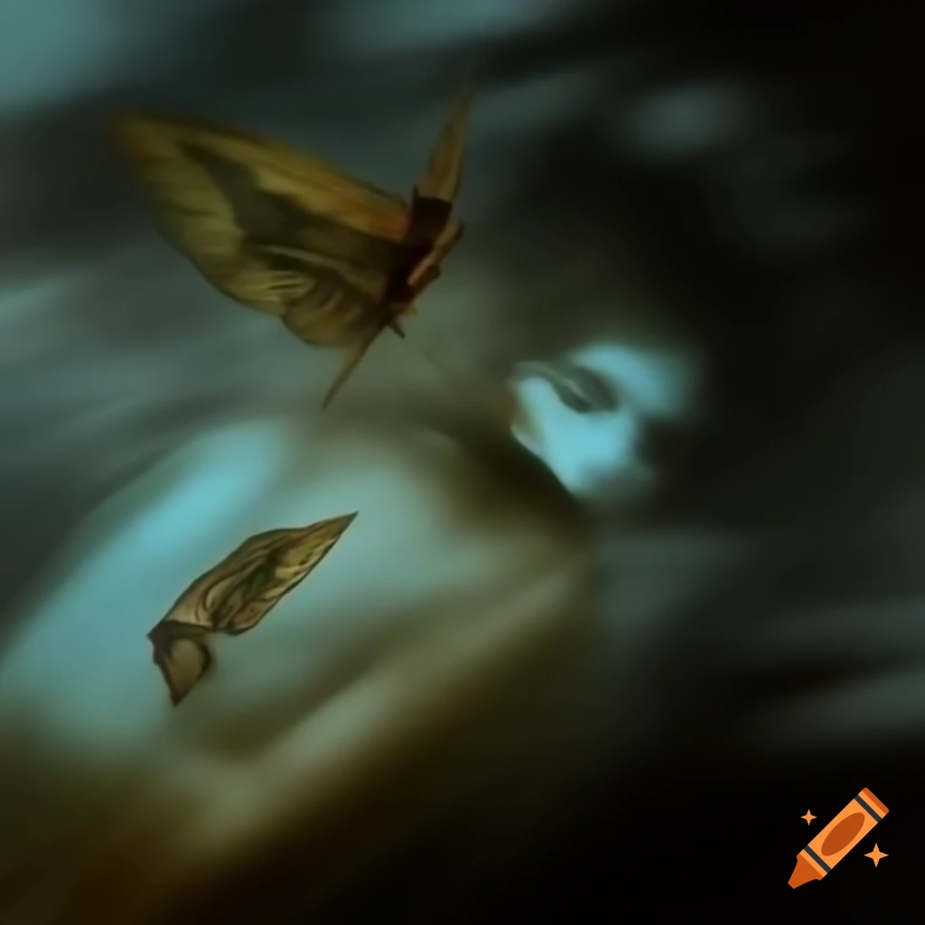 Analogue horror VHS footage of woman with moth wings apparition
