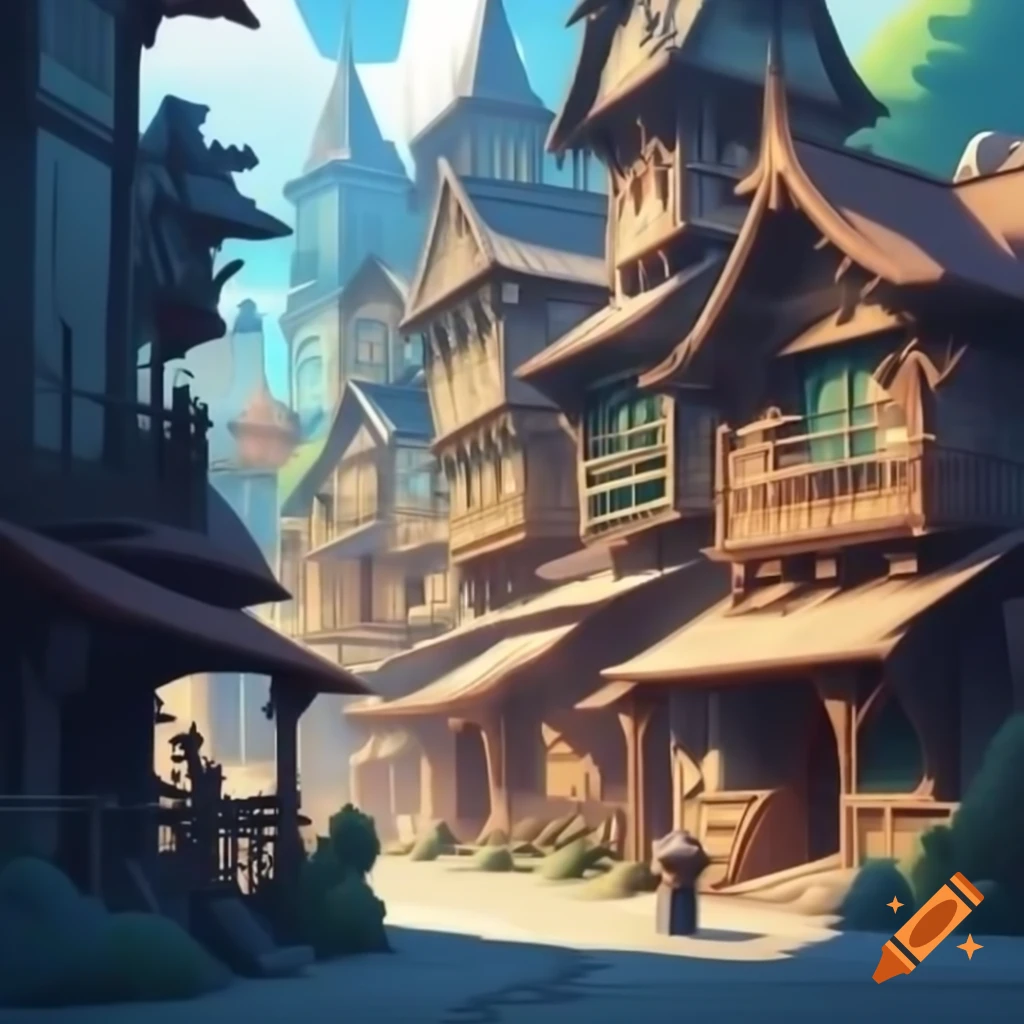 Vivid and detailed fantasy town architecture