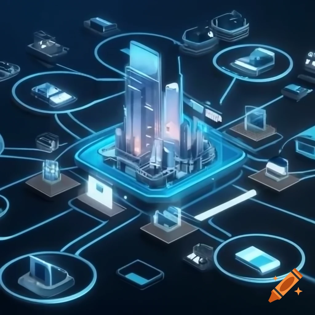Futuristic cityscape showcasing advanced technology and interconnected devices