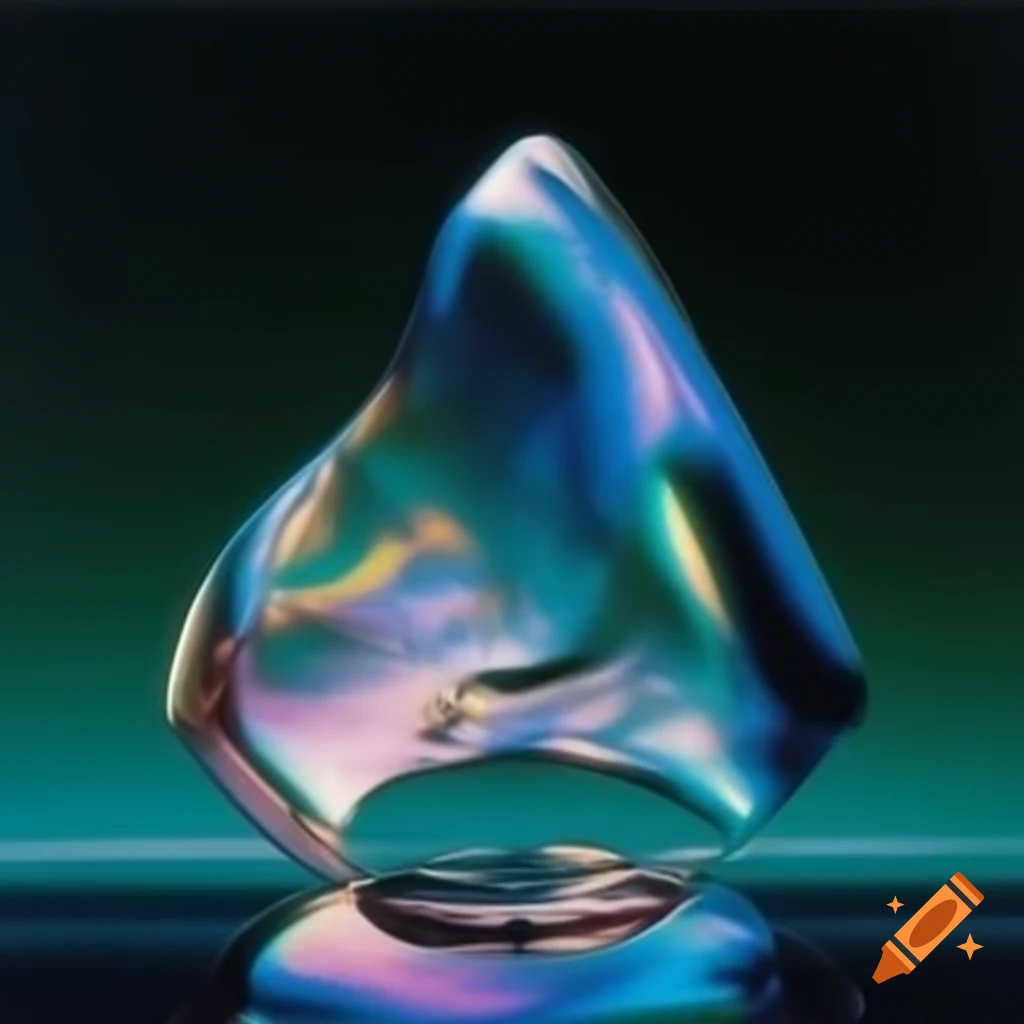 Pop surrealist photography featuring iridescent glass statue