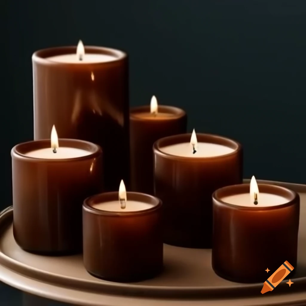 Brown jar candles arranged on a coffee table