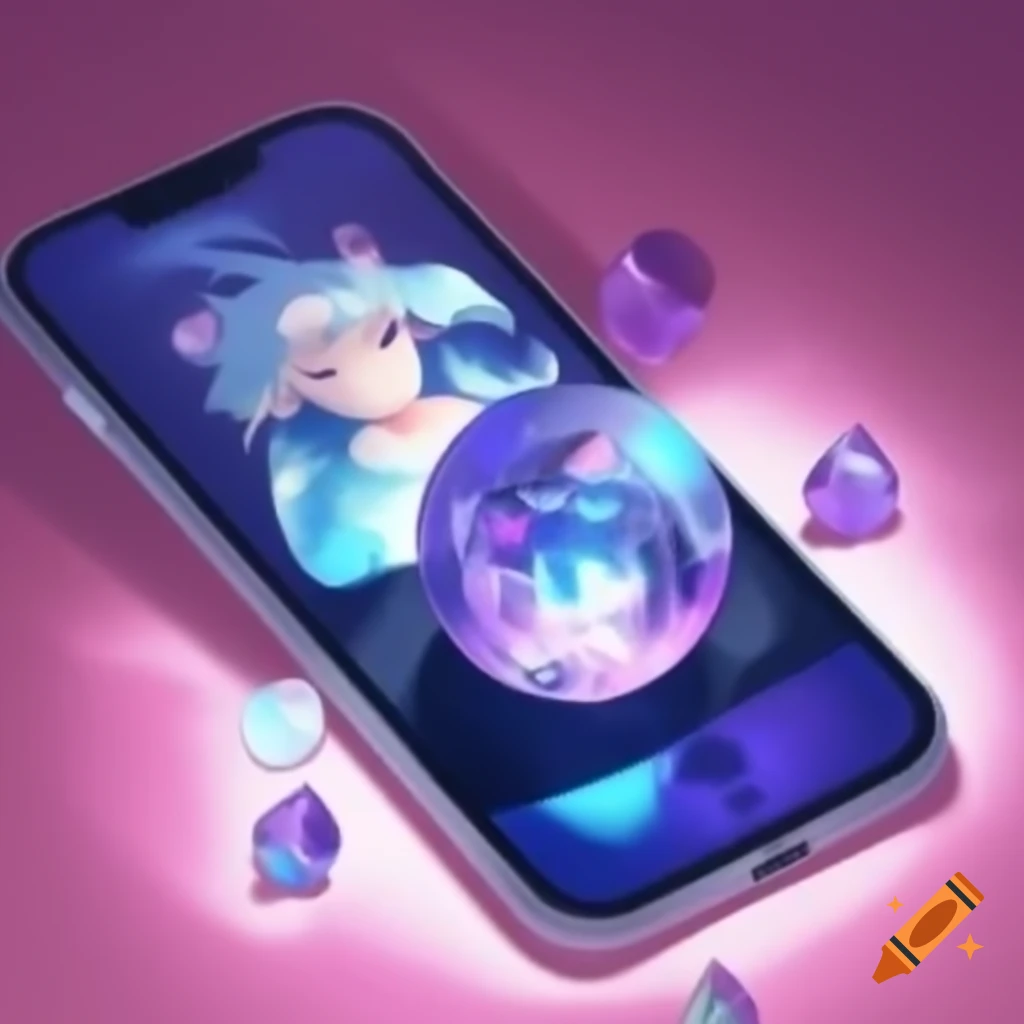 Crystal ball beside cellphone in anime style