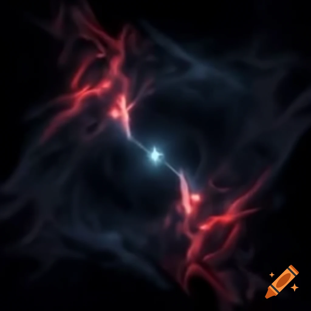 Crimson paths diverging in starry black infinite plane, symbolizing a mystical realm