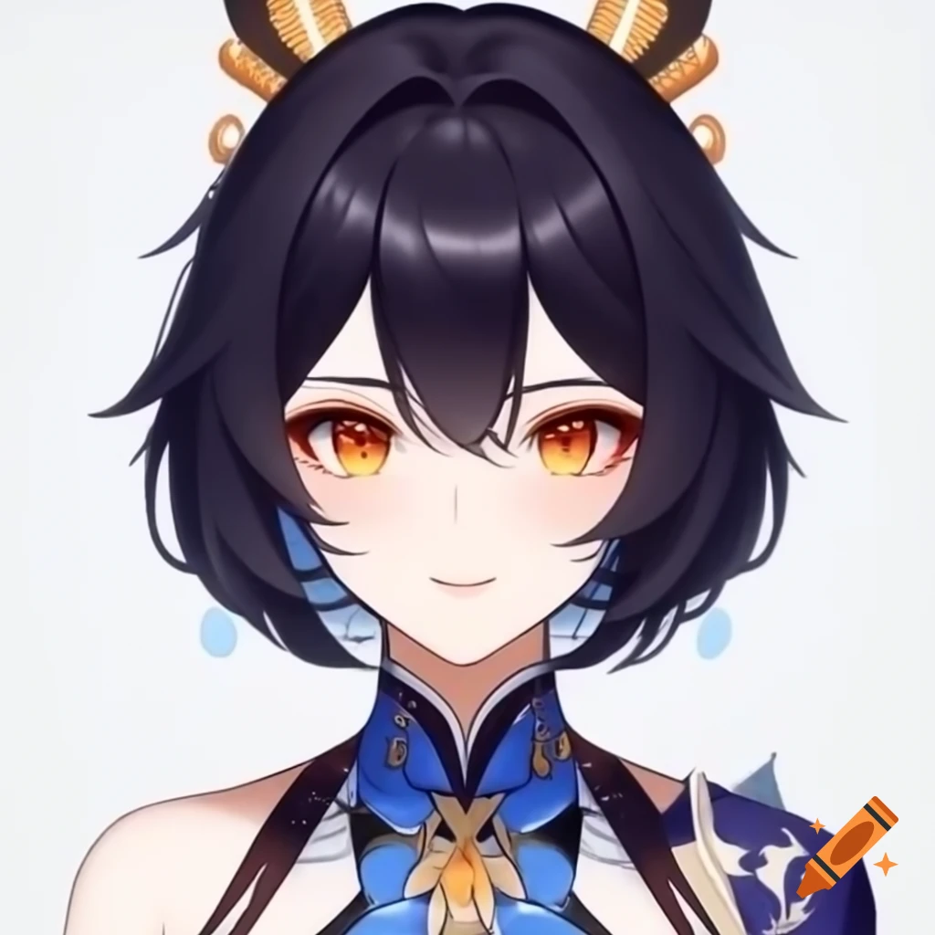 Couple CG in Honkai Star Rail art style featuring female character in blue and white dress with Jing Yuan