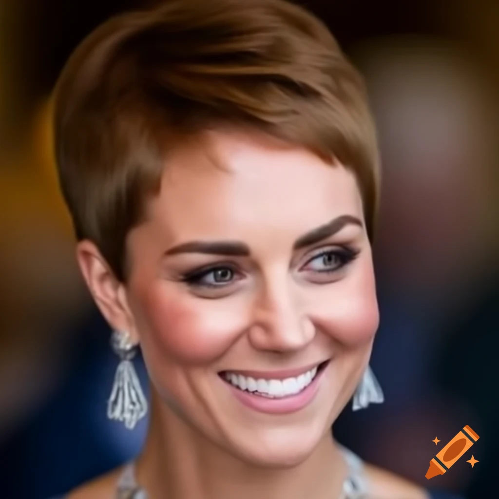 Catherine Middleton with stylish short pixie cut highlighting her facial features