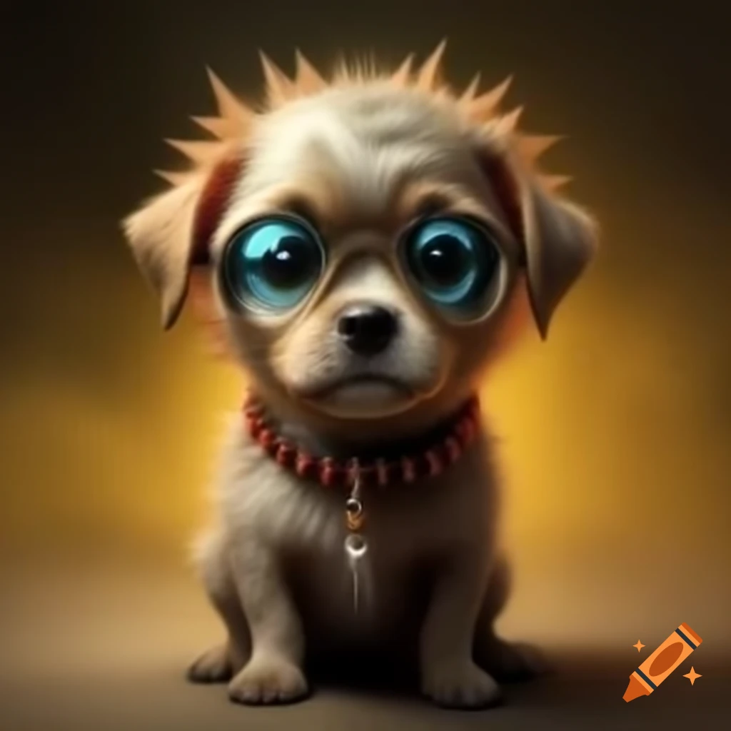 Surreal puppy wearing spiked collar