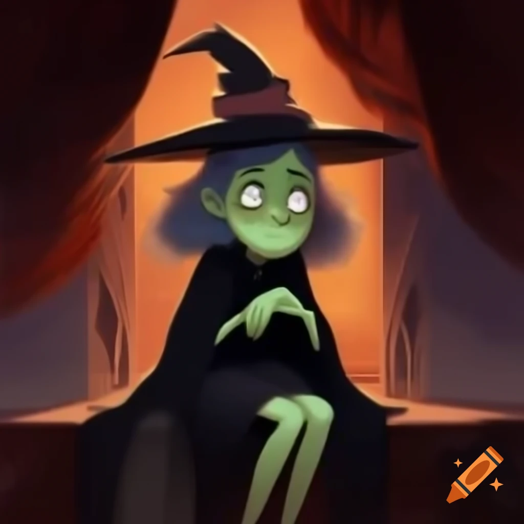 Grumpy young witch reading a grand tome silhouette with flowing robes