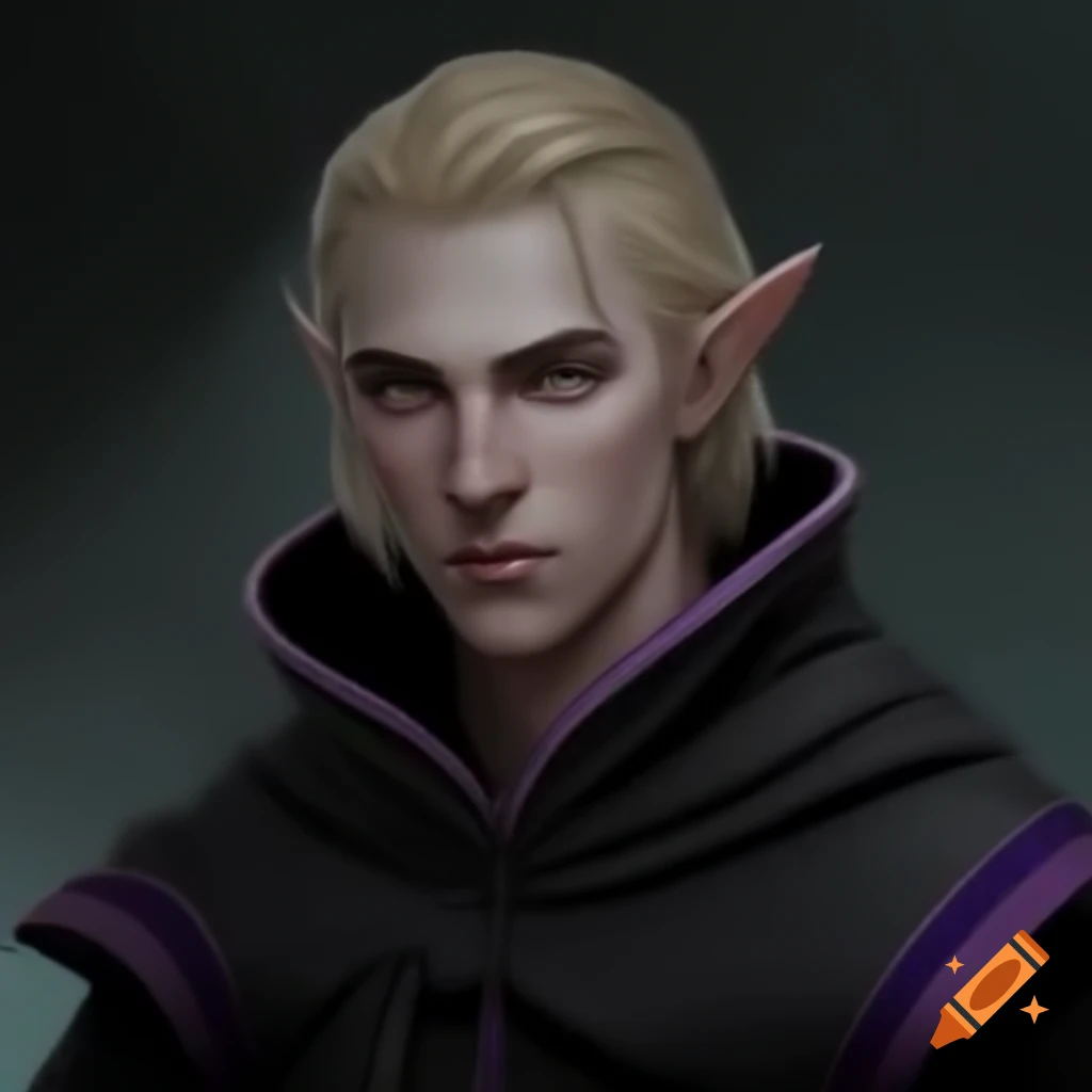 Half elf character with goggles and swashbuckler outfit in purple on