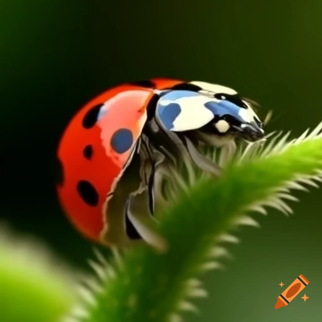Ladybird interacting with an airplane in a whimsical heavenly scene