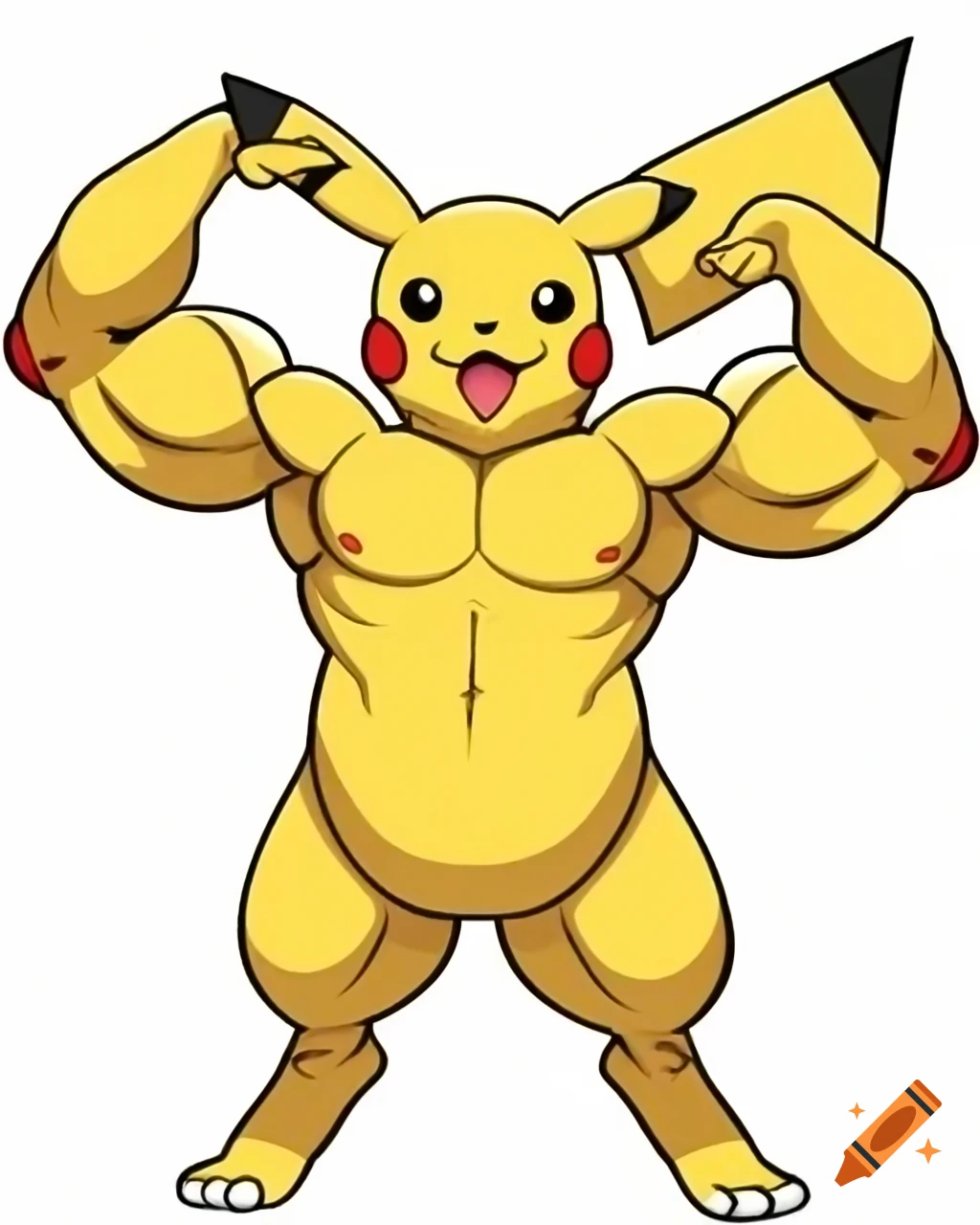 Muscular Pikachu flexing in furry art style, full-length portrait