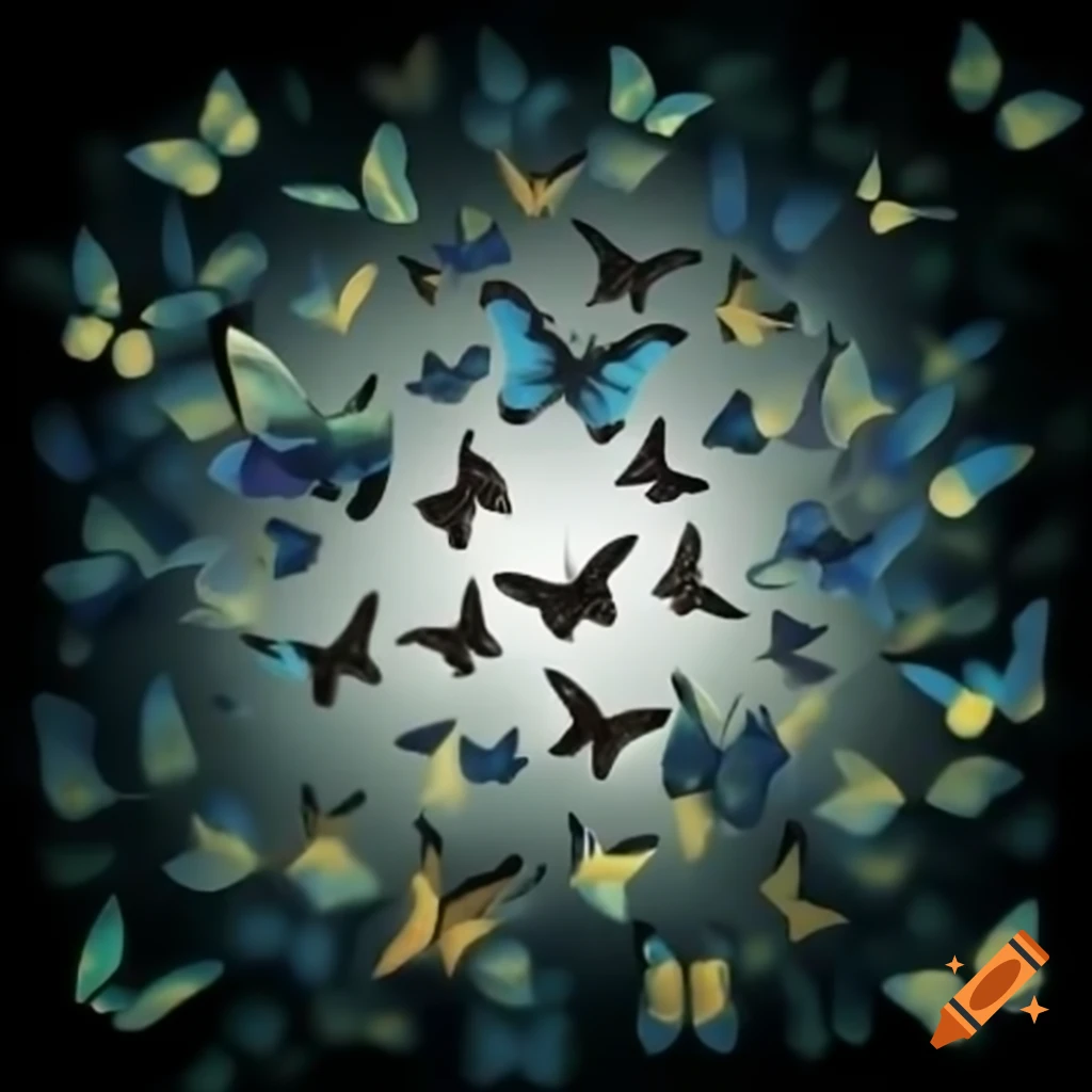 Graphic butterflies emerging in a tornado-like pattern