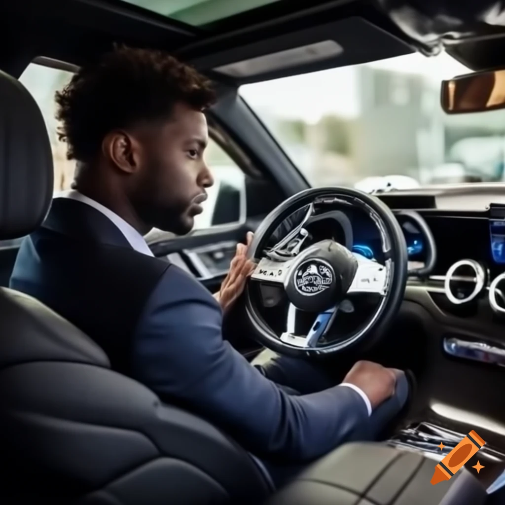 Successful black businessman driving Mercedes Benz GLC
