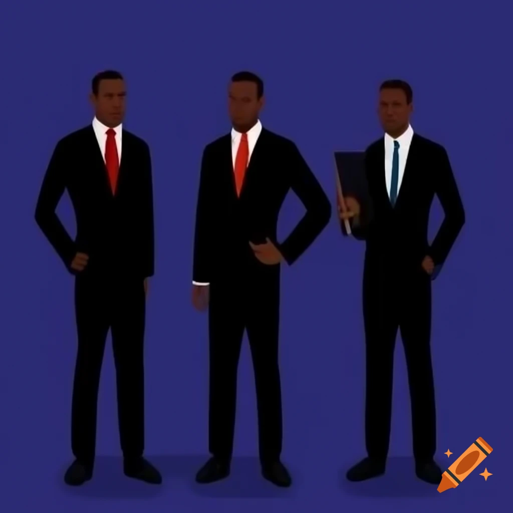 Silhouetted trio of professional businessmen in dapper suits