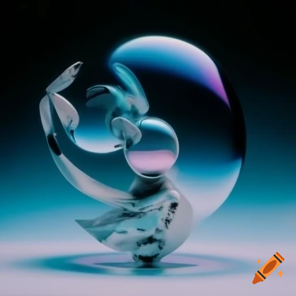 Pop surreal photography featuring iridescent glass statue
