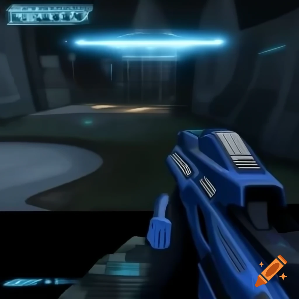 First-person shooter gameplay screenshot featuring Halo