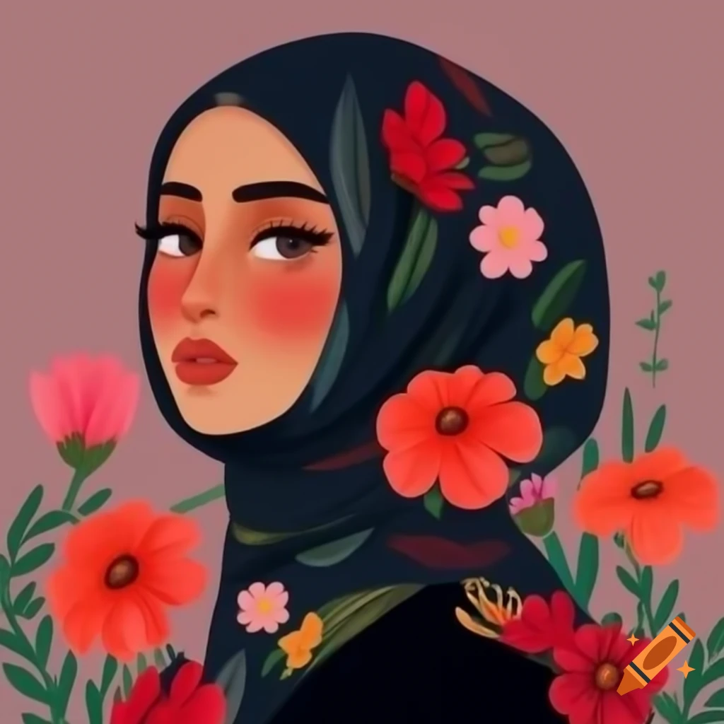 Woman wearing flower-patterned hijab